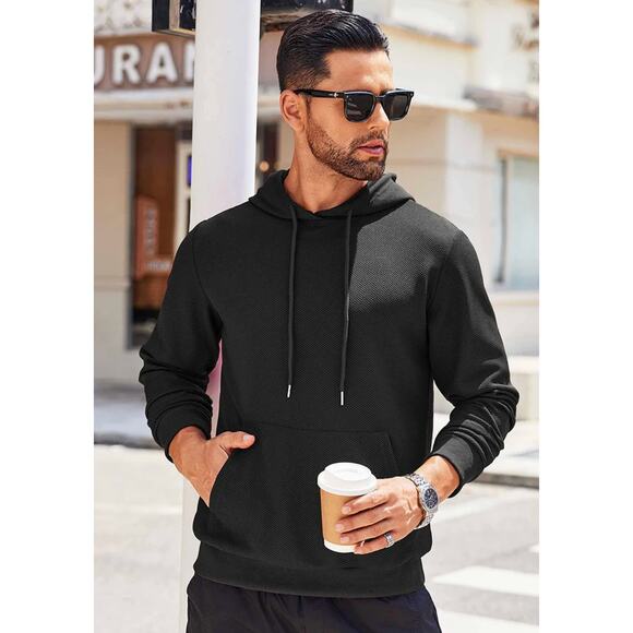 NWT COOFANDY Men's Black Waffle Knit Hoodie Pullover Sweater XXL - Picture 4 of 13